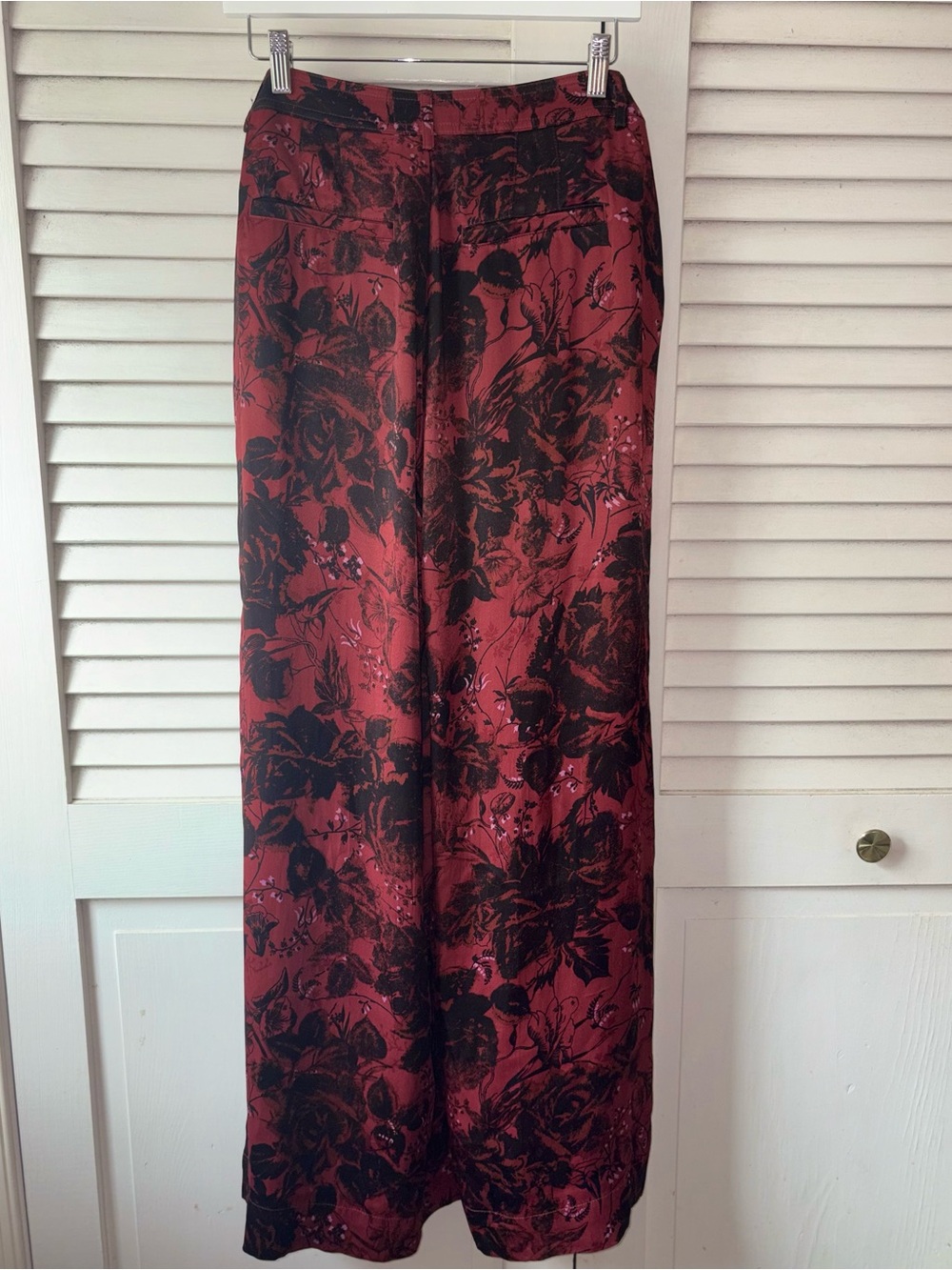 Anthropologie Printed Pleated Wide Leg Pants 12 Burgundy Black Floral - Picture 5 of 7